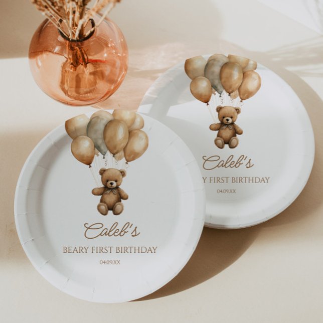 Boho Teddy Bear Beary First Birthday Party Paper Plate (Creator Uploaded)