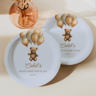 Boho Teddy Bear Beary First Birthday Party Paper Plate