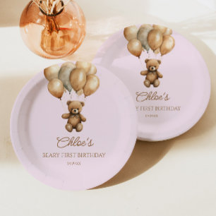 Boho Teddy Bear Beary First Birthday Party Paper Plate
