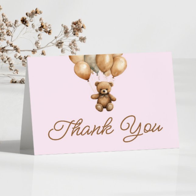 Boho Teddy Bear Beary First Birthday Party Thank You Card (Creator Uploaded)