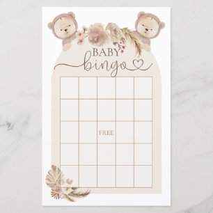 Boho Teddy Bear Bingo Baby Shower Game