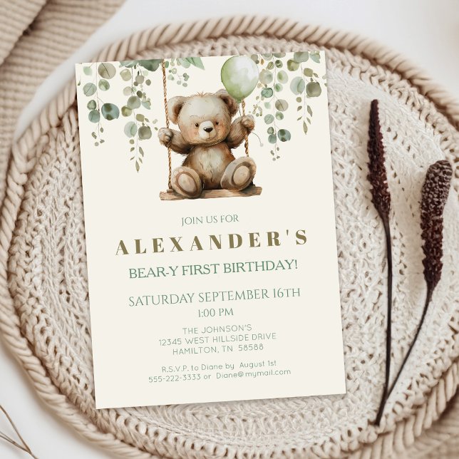 Boho Teddy Bear Birthday Party Invitation (Boho Teddy Bear Bear-y First Birthday Party Invitation)