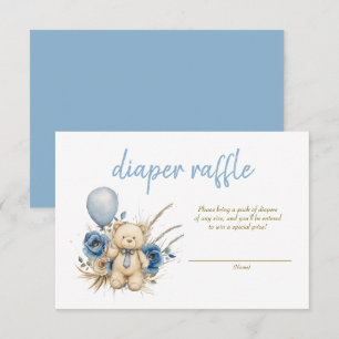 Boho Teddy Bear Blue Baby Shower Diaper Raffle Enclosure Card