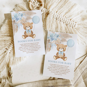 Boho Teddy Bear Blue Balloon Books for Baby Boy Enclosure Card