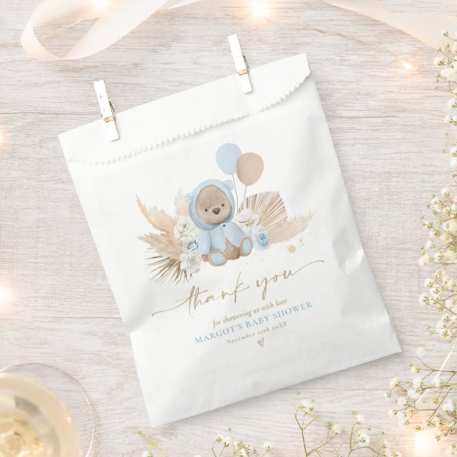 Boho Teddy Bear Blue Bearly Wait Baby Shower Gift  Favour Bags (Clipped)