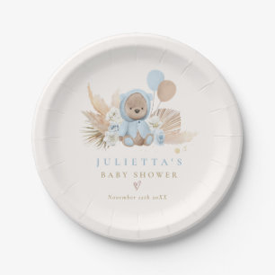 Boho Teddy Bear Blue Bearly Wait Baby Shower Paper Plate