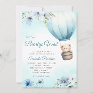 Boho Teddy Bear Boy Blue Bearly Wait Baby Shower  Invitation