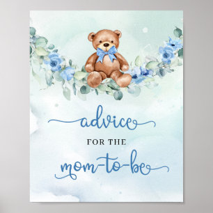 Boho teddy bear floral Advice for the mum-to-be Poster