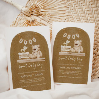Boho Teddy Bear Gender Neutral Baby Shower Invitation