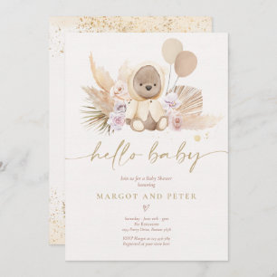 Boho Teddy Bear Gender Neutral Bear Baby Shower Invitation