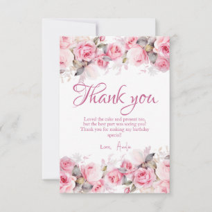 Boho Teddy Bear Girl Pink Bear Floral Birthday Thank You Card