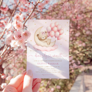 Boho Teddy Bear Girl Pink Bearly Wait Baby Shower Invitation