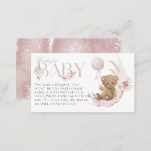 Boho teddy bear Girl's Baby Shower Book request Enclosure Card