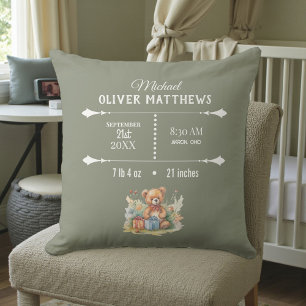 Boho Teddy Bear Newborn Baby Personalized Cushion