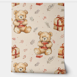 Boho Teddy Bear Pattern Baby Nursery Room  Wallpaper