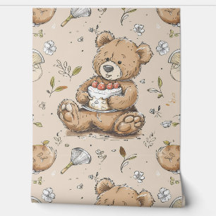 Boho Teddy Bear Pattern Baby Nursery Room  Wallpaper