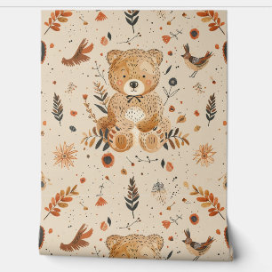 Boho Teddy Bear Pattern Baby Nursery Room  Wallpaper