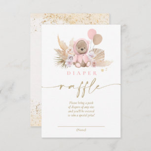 Boho Teddy Bear Pink Baby Shower Diaper Raffle Enclosure Card