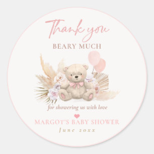 Boho Teddy Bear Pink Bearly Wait Baby Shower Favou Classic Round Sticker