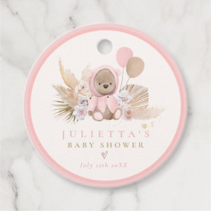 Boho Teddy Bear Pink Teddy Bear Baby Shower Gift Favour Tags
