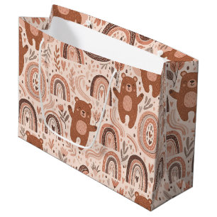 Boho Teddy Bear Rainbow Brown Beige Blush Large Gift Bag