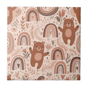Boho Teddy Bear Rainbow Brown Beige Blush Tile