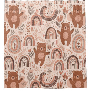 Boho Teddy Bear Rainbow Nursery Pattern Shower Curtain