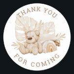 Boho Teddy Bear | Thank You Kids Birthday Party Classic Round Sticker<br><div class="desc">Say thank you in the sweetest way with this adorable round sticker featuring a hand painted boho teddy bear and the phrase “Thank You for Coming”. Perfect for kids’ birthday parties and baby showers, this soft pastel design adds a warm, gender neutral touch to favour bags, envelopes, or party decor....</div>