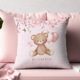 Boho Teddy Bear Watercolor Flowers Personalised  Cushion