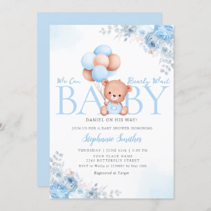 Boho Teddy Bear We Can Bearly Wait Baby Shower Inv Invitation