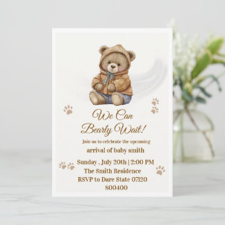 Boho Teddy Bear "We Can Bearly Wait" Baby Shower. Invitation