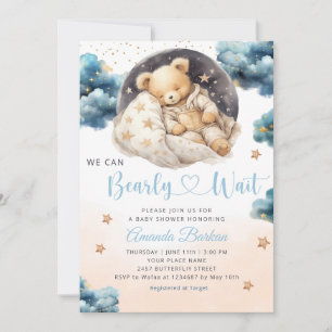 Boho Teddy Bear We Can Bearly Wait Baby Shower Invitation