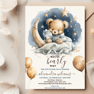 Boho Teddy Bear We Can Bearly Wait Baby Shower  Invitation