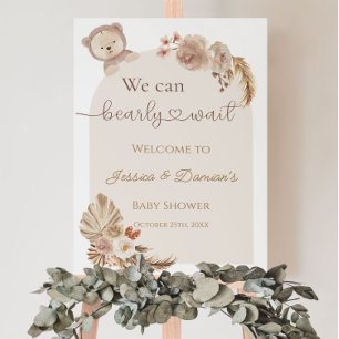 Boho Teddy Bear Welcome Baby Shower Sign