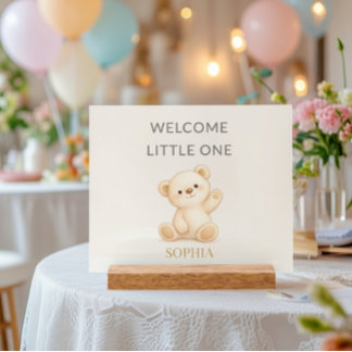 Boho Teddy Bear “Welcome Little One” Personalized Acrylic Sign