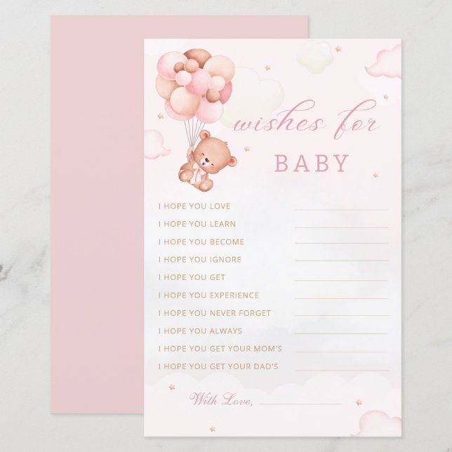 Boho Teddy Bear Wishes for Baby Shower Advice Card (Front/Back)