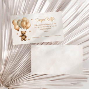 Boho Teddy Bear with Balloons Diaper Raffle Enclosure Card