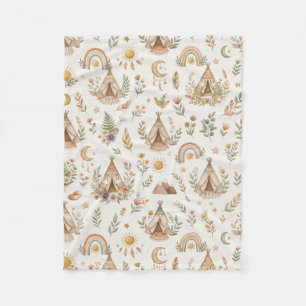 Boho Teepee and Woodland Rainbow Neutral Baby Fleece Blanket