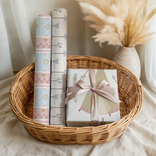 Boho Teepee Arrows Pastel Baby Shower Wrapping Paper Sheet