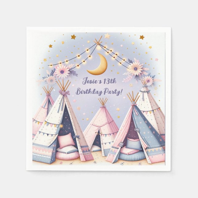 Boho Teepee Girly Sleepover Slumber Party Napkin (Front)