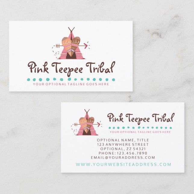 Boho Teepee Tribal Native Heart & Arrow Boutique Business Card (Front/Back)
