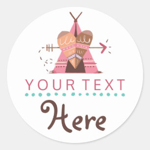 Boho Teepee Tribal Native Heart & Arrow Boutique Classic Round Sticker