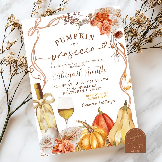 Boho Teracotta Pumpkin and Prosecco Bridal Shower Invitation (Creator Uploaded)