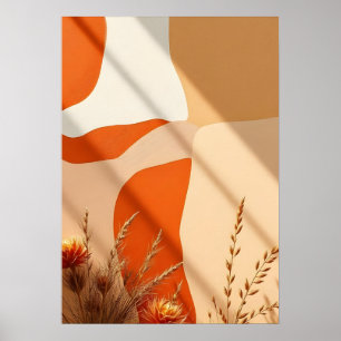 Boho Terracotta Abstract Shapes Botanical Poster