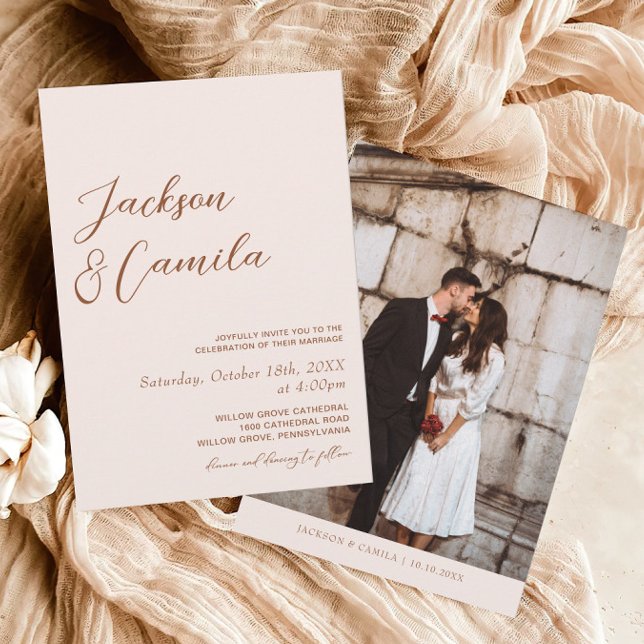 Boho Terracotta and Cream Photo Wedding  Invitation (Creator Uploaded)