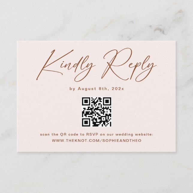 Boho Terracotta and Cream Wedding RSVP Qr Code Enclosure Card (Front)