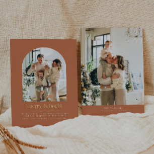 Boho Terracotta and Gold Foil Photo Holiday Card