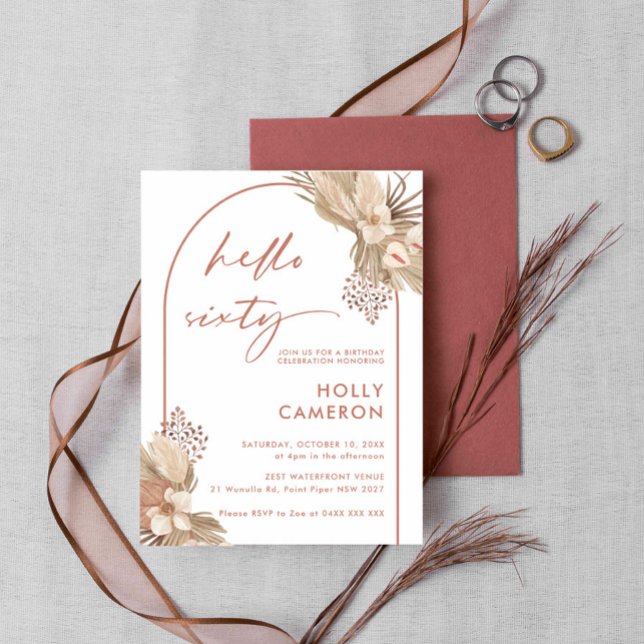 Boho Terracotta Arch Pampas Grass 60th Birthday Invitation (Creator Uploaded)