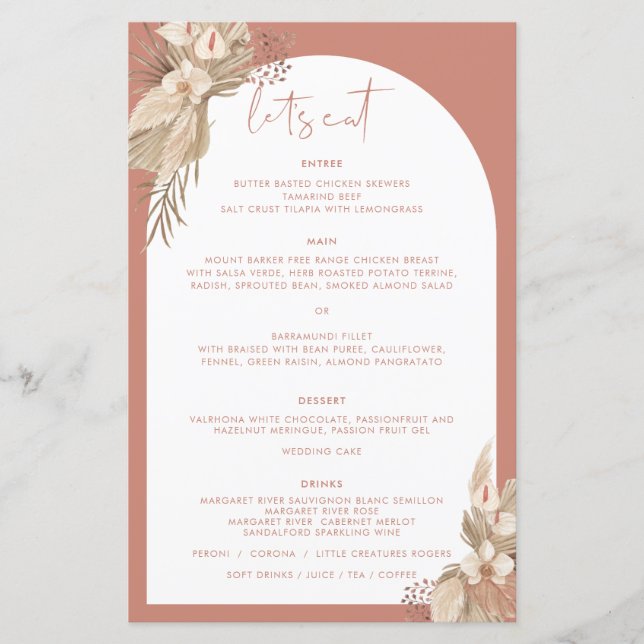 Boho Terracotta Arch Pampas Grass Menu (Front)