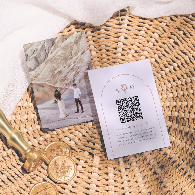 Boho Terracotta Arch & Photo QR Code Wedding RSVP Enclosure Card (Creator Uploaded)